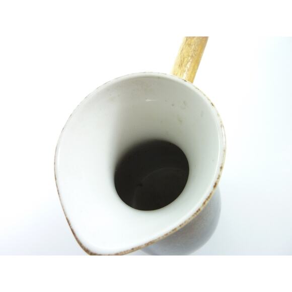 Vintage Brown Ceramic Creamer Pitcher Wood Handle, Rustic Coffee Tea Station - Picture 5 of 5